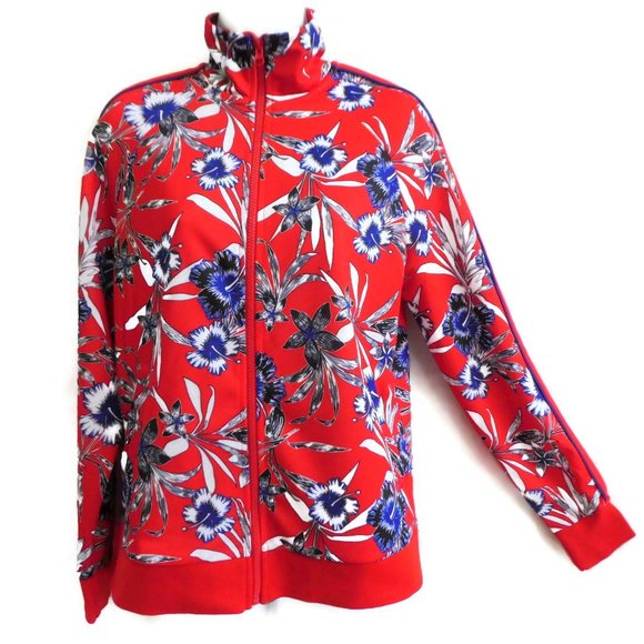 Massey's Track Set Hawaiian Floral Blue Red Pockets Zip Front Red Racing Stripes - Picture 4 of 14